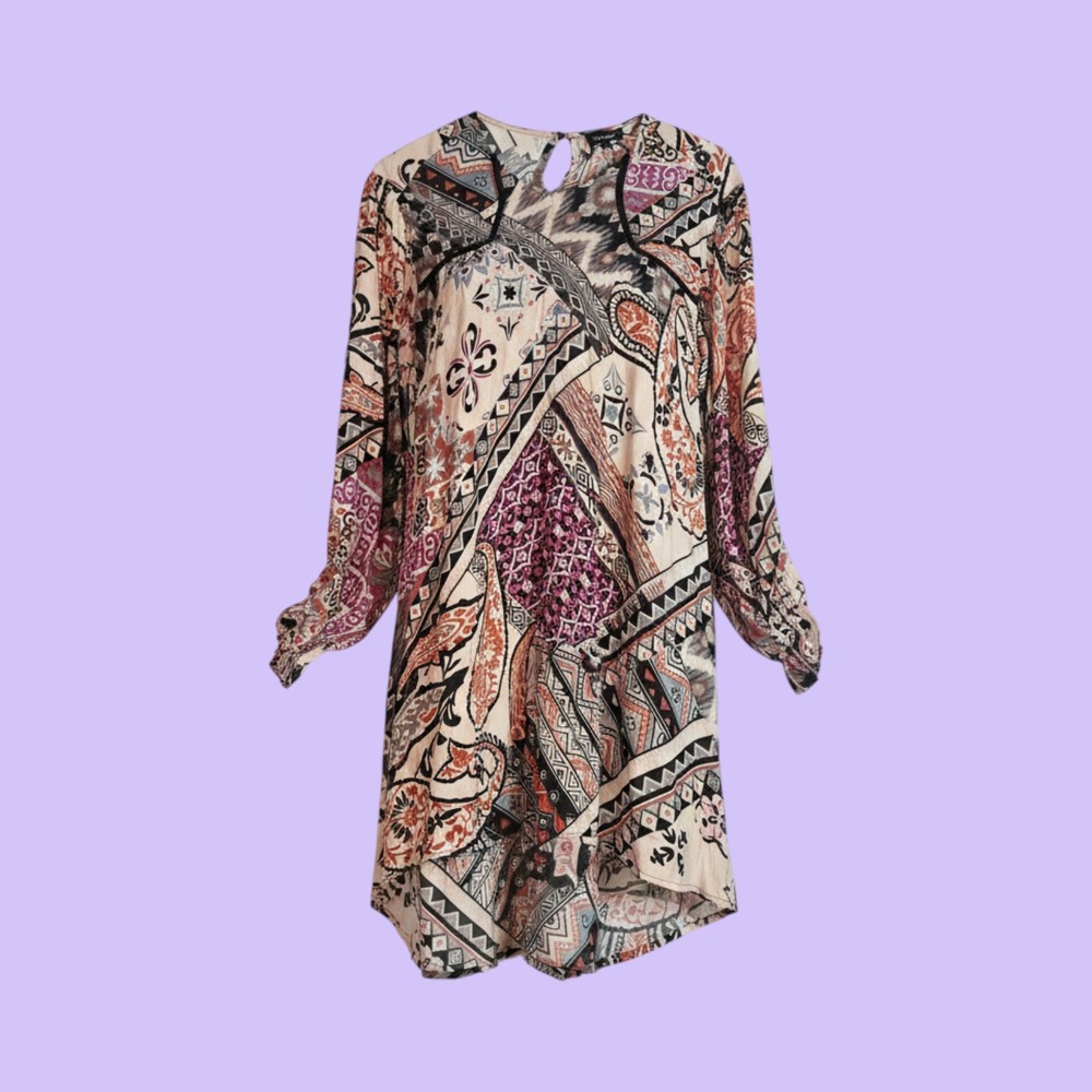 Tolani Womens Patchwork Paisley Ikat Print Long Sleeve Tunic Dress Size S NWT